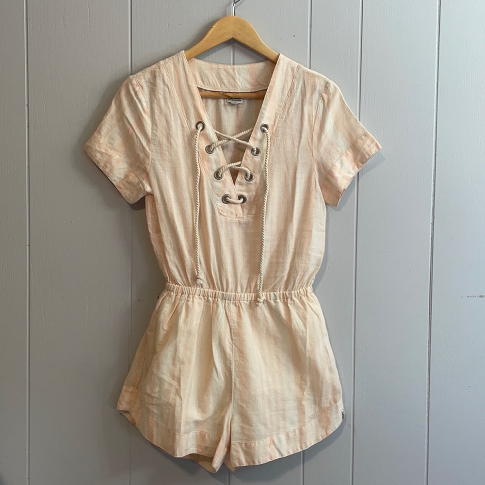 Rhythm Peach and Cream Striped Romper w/ Tie Front